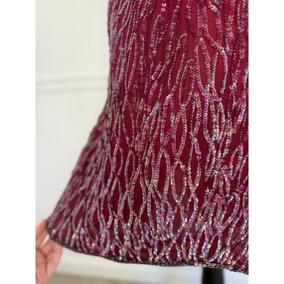 Vintage Laurence Kazar silk Sequin Dress Party Special Occasion Burgundy Size M - Picture 4 of 8